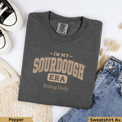 Dark grey Comfort Colors sweatshirt with "In My Sourdough Era" text.