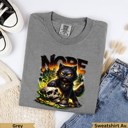 Grey Comfort Colors t-shirt with black cat and "NOPE" text.
