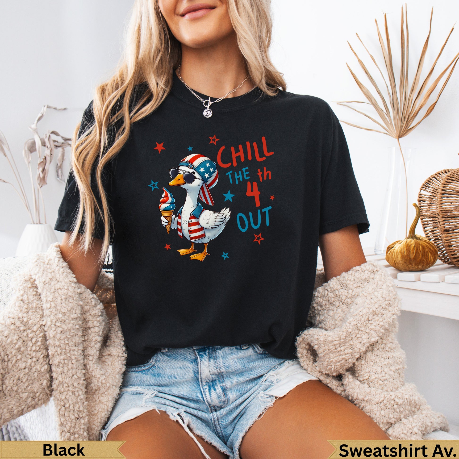 Duck wearing sunglasses and a hat holding ice cream, with "Chill the 4th Out" text.
