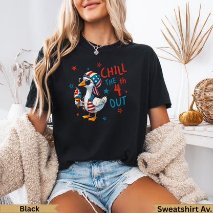 Duck wearing sunglasses and a hat holding ice cream, with "Chill the 4th Out" text.