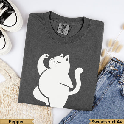 Dark gray Comfort Colors sweatshirt with white cat graphic and "Pepper" text.