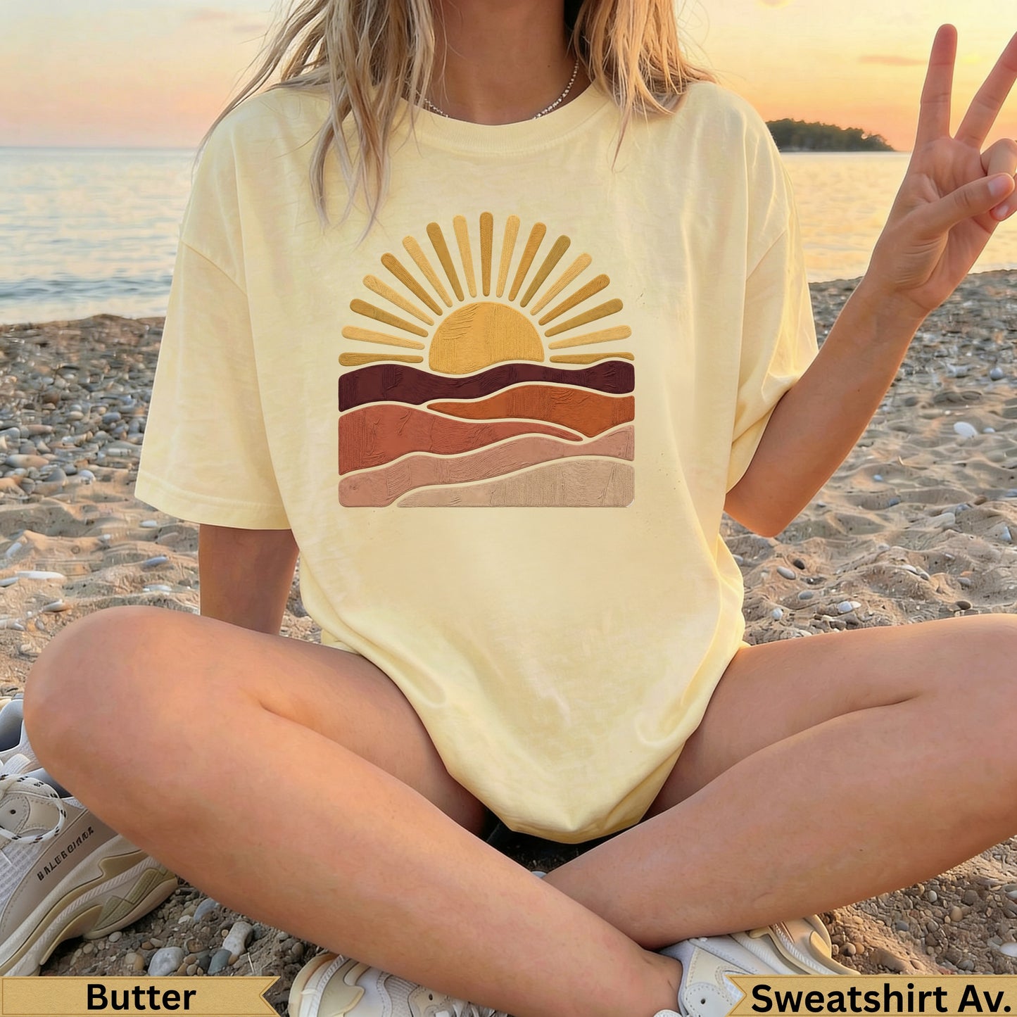 Comfort Colors®, Earthy Desert Sunset, Bohemian Style, Nature Lover Gift, Artistic Horizon Tee, Abstract Landscape Shirt, Trendy Sun Top