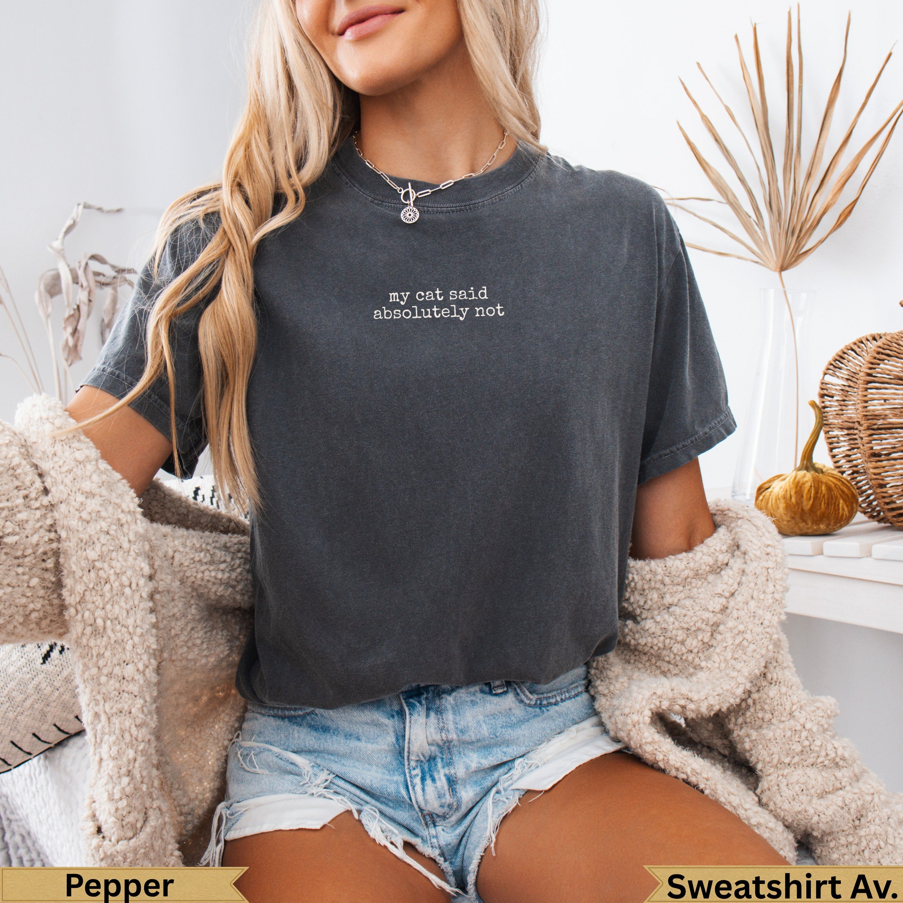 Dark gray t-shirt with white text "my cat said absolutely not".