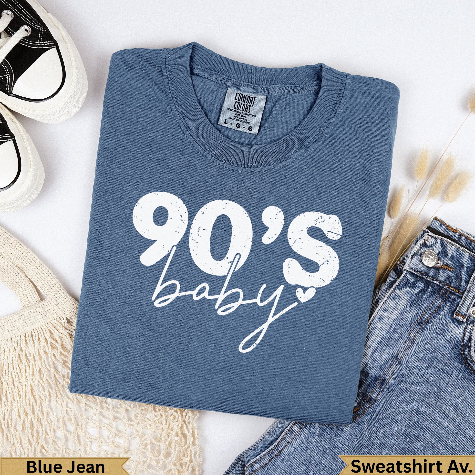 Blue Jean Comfort Colors 90's baby sweatshirt.