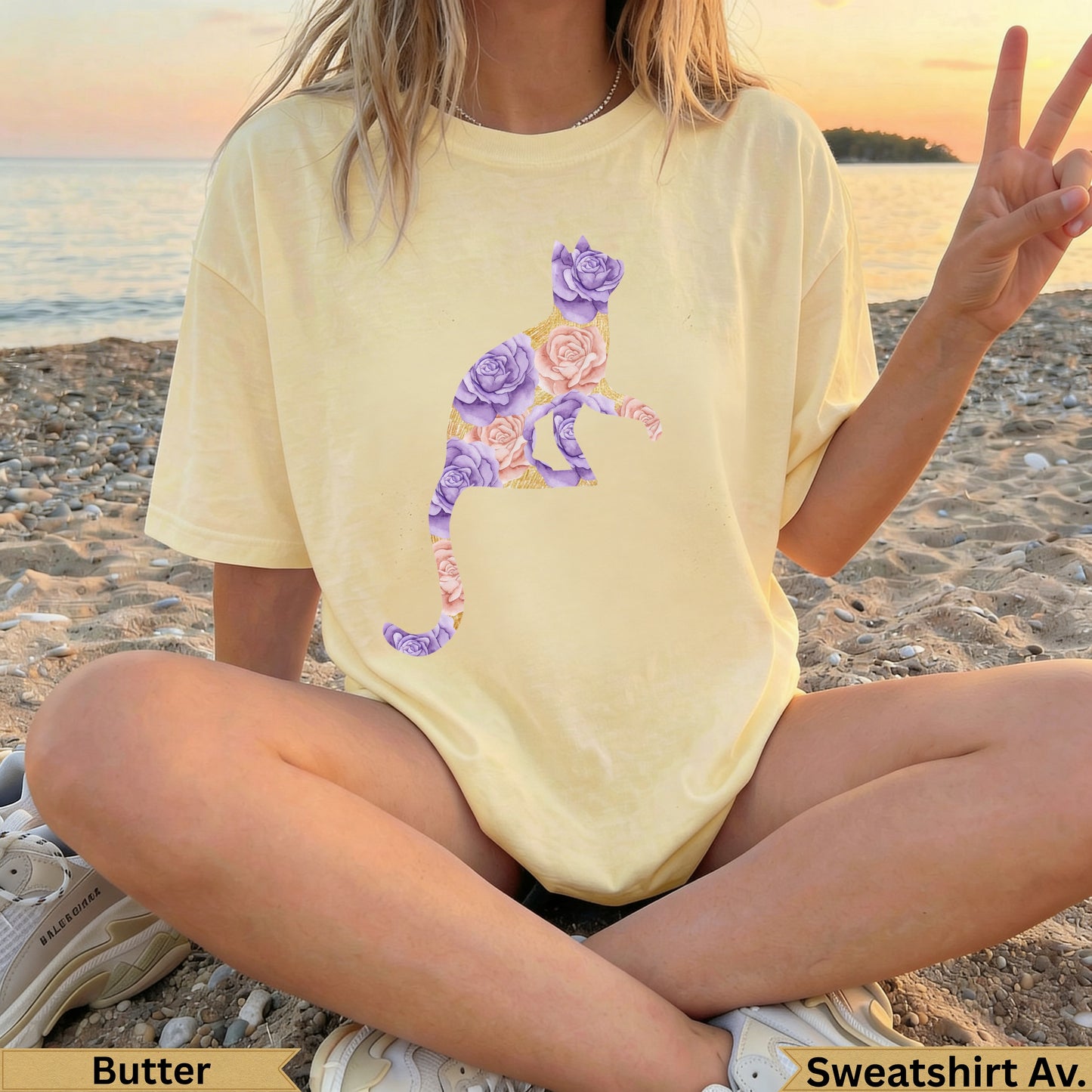 Comfort Colors® Floral Cat Shirt, Watercolor Rose, Pet Lover Gift, Cute Kitty Top, Cat Mom Style, Animal Lover Wear, Women's Trendy
