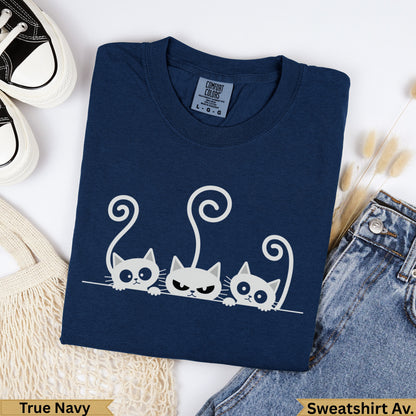 Navy t-shirt with three cartoon cats and "True Navy" text.