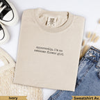 Cream Comfort Colors sweatshirt with "apparently, i'm an awesome flower girl" text.