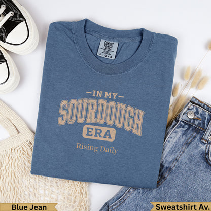 Blue Jean Comfort Colors t-shirt with "In My Sourdough Era" text.