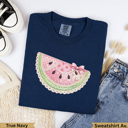 Navy sweatshirt with a colorful watermelon slice graphic and "True Navy" text.