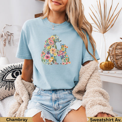 Light blue t-shirt with floral bear and cub design.